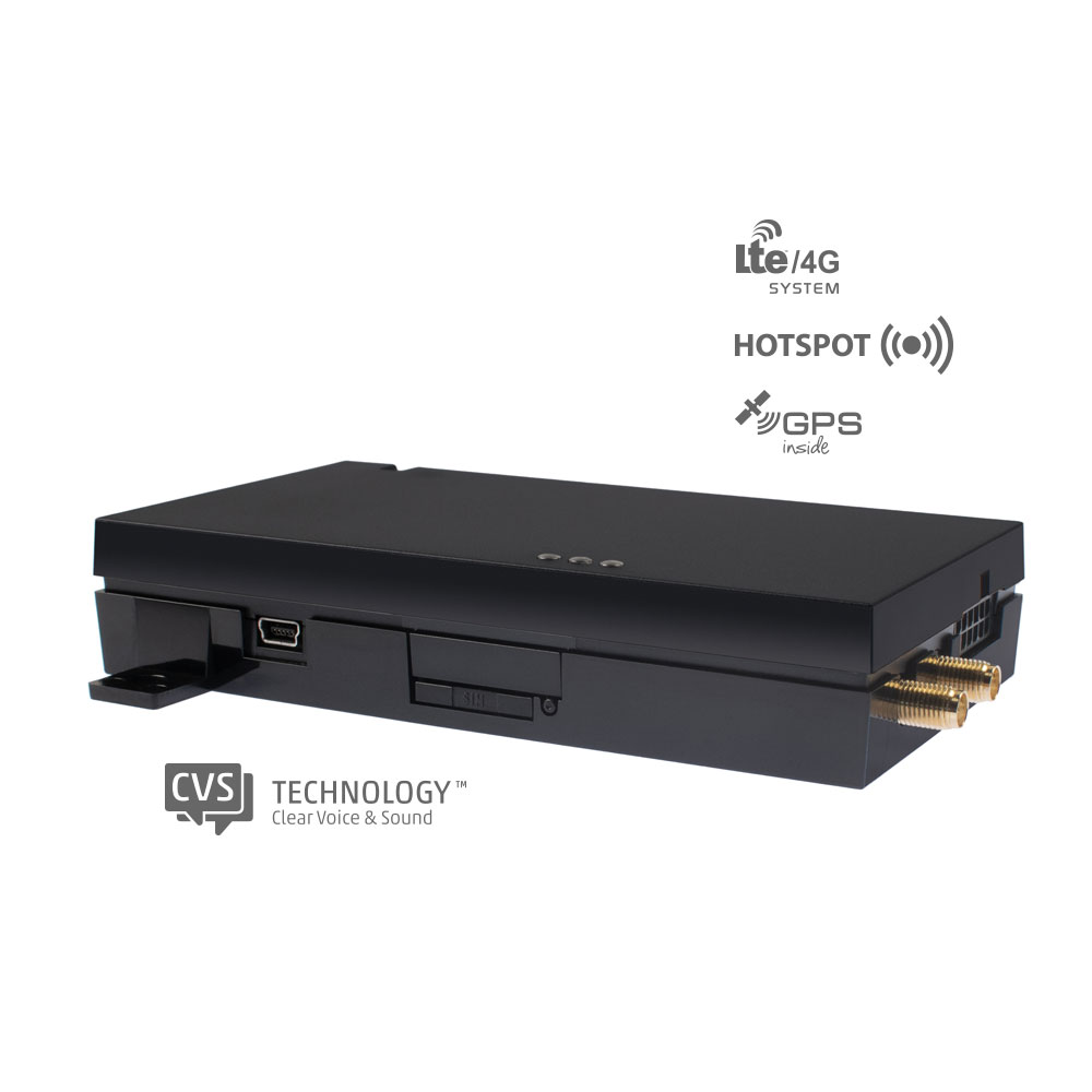 Zwart apparaat met LTE, hotspot en GPS-functionaliteit.