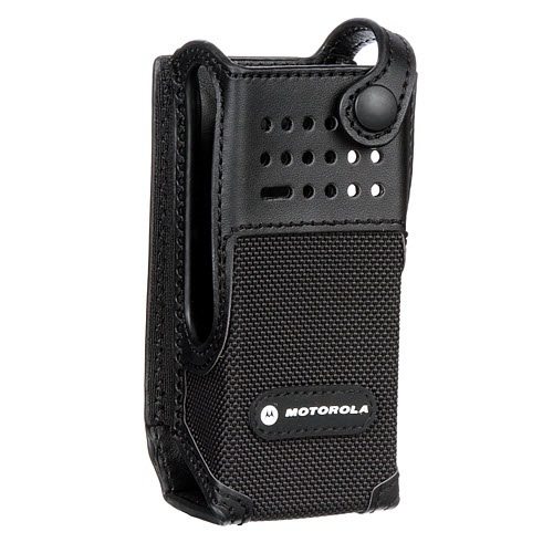 Black protective case made of leather and fabric for a radio