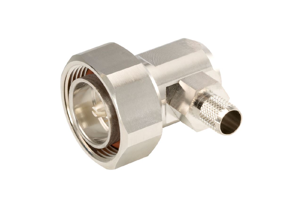 A metallic RF coaxial adapter with external threading.