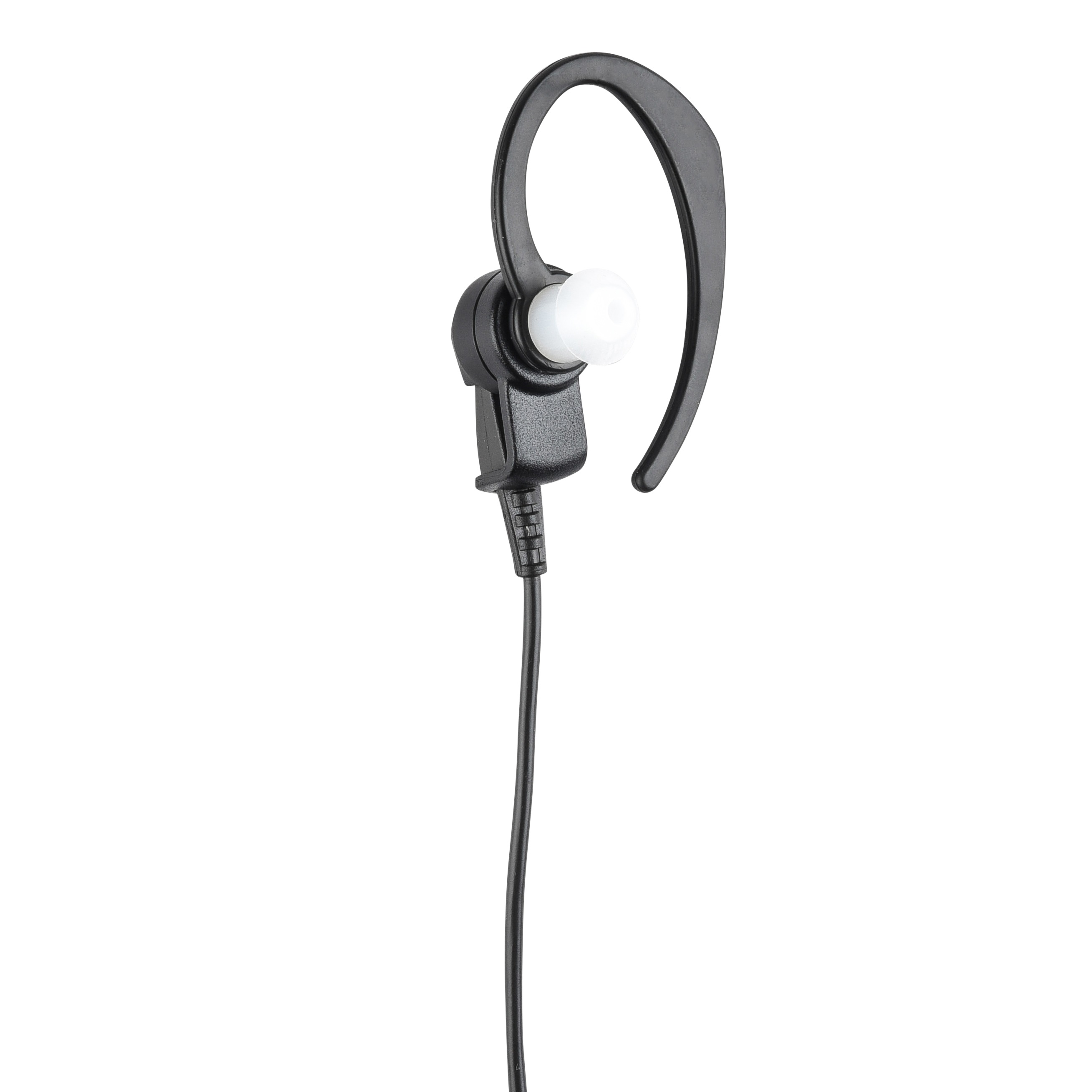 Zwarte oortelefoon met oorhaak en kabel