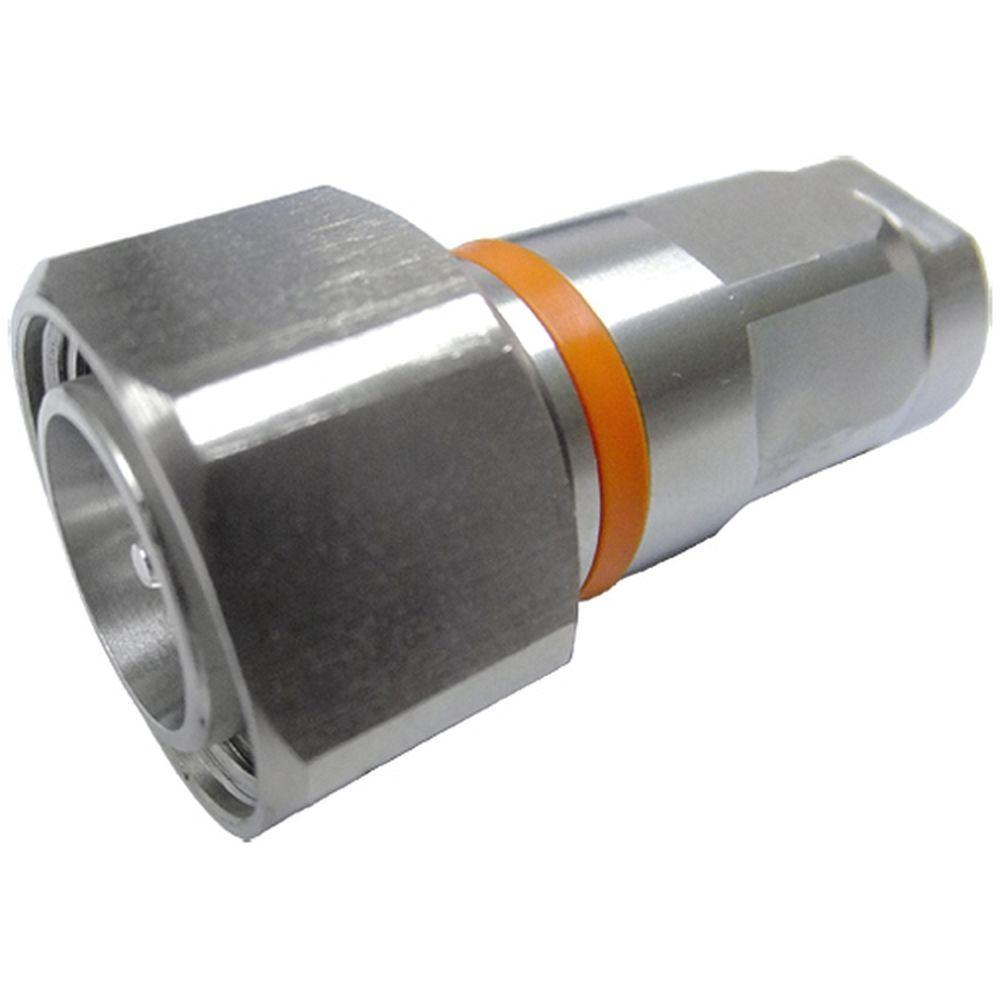 Metal connector with orange sealing ring.
