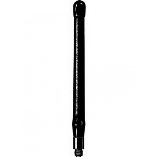 Antenne cylindrique noire avec extrémité arrondie et filetage en bas.