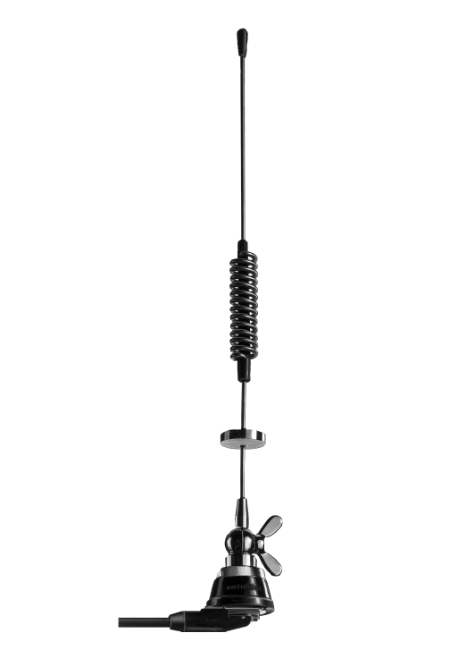 Radioantenne met spiraalveer en magnetische basis.