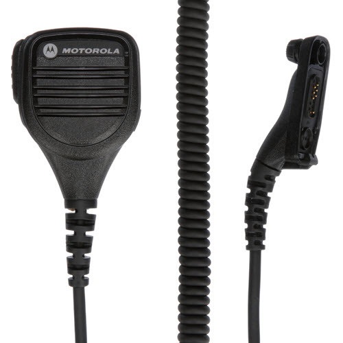 Zwart microfoon met spiraalkabel en connector.