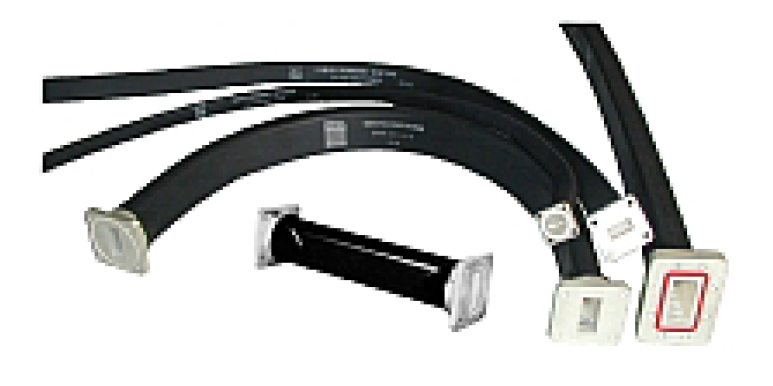 Four flexible black wave connectors with different lengths and connectors.
