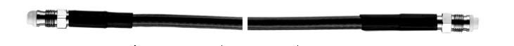 Two black hoses with silver ends connected by a two-part coupling.