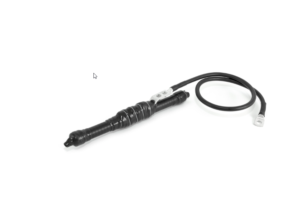 Electrical cable with black insulation and metal screws.