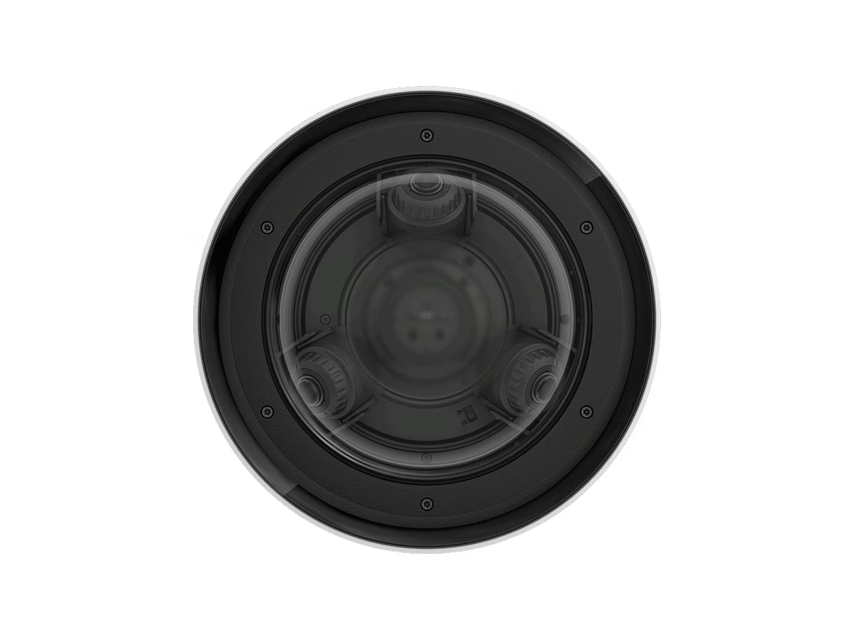 Round, black speaker cover with visible internal mechanism.