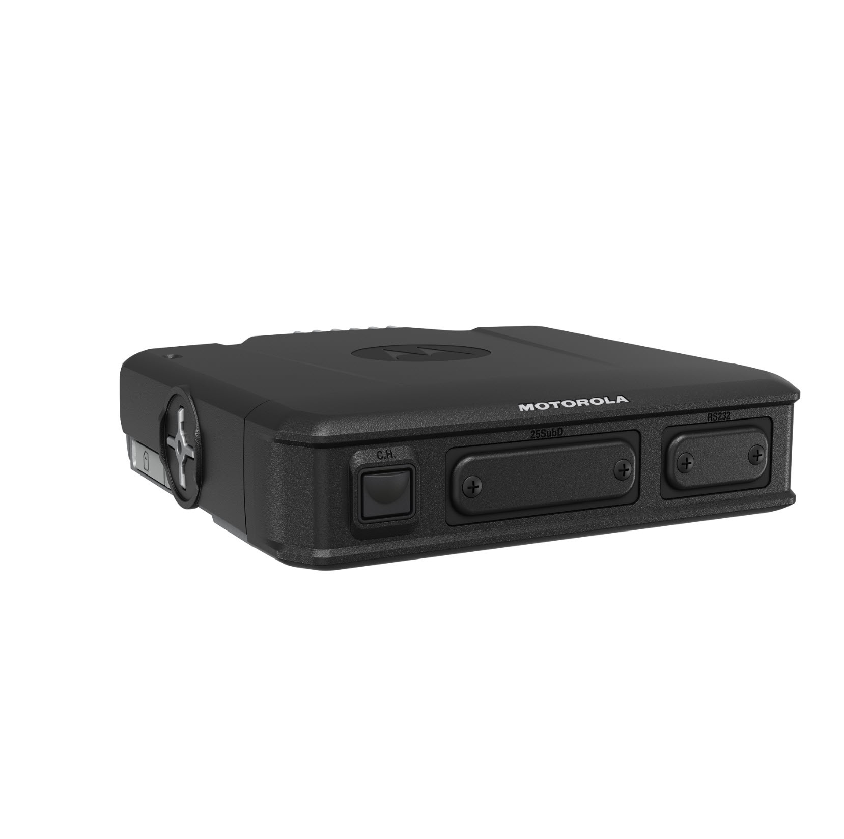 Appareil noir avec logo Motorola, plusieurs ports et boutons.