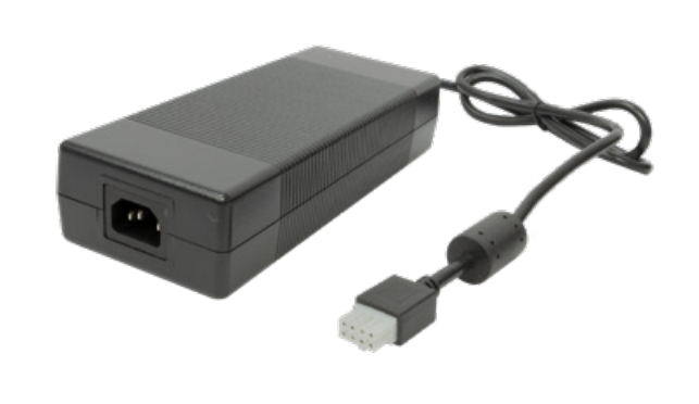 External power supply with cable and plug, rectangular shape, black