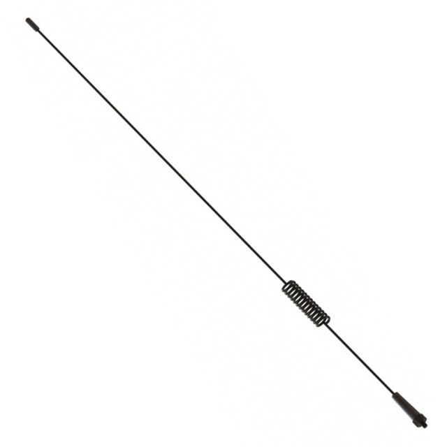 Zwarte radioantenne met spoel in het midden.