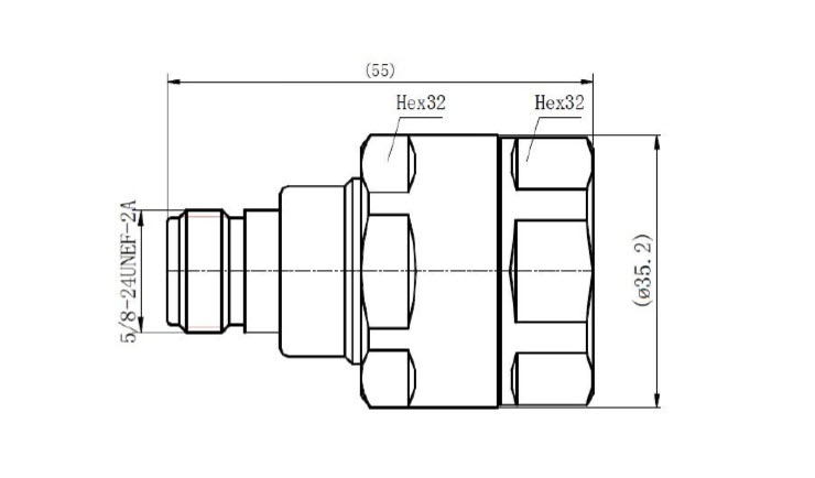 Technical drawing of a connector with dimensions and thread specifications.