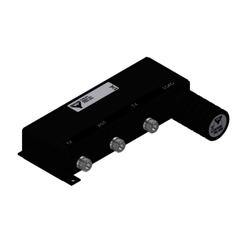 Black electronic device with connection terminals for TX, ANT, RX.