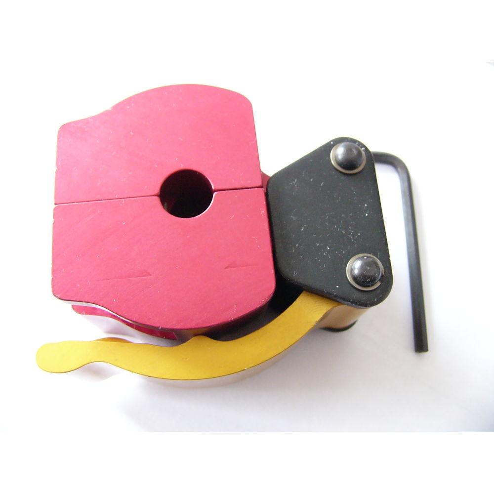 Bicycle clipless pedal with red body, black mechanism, and yellow clamp