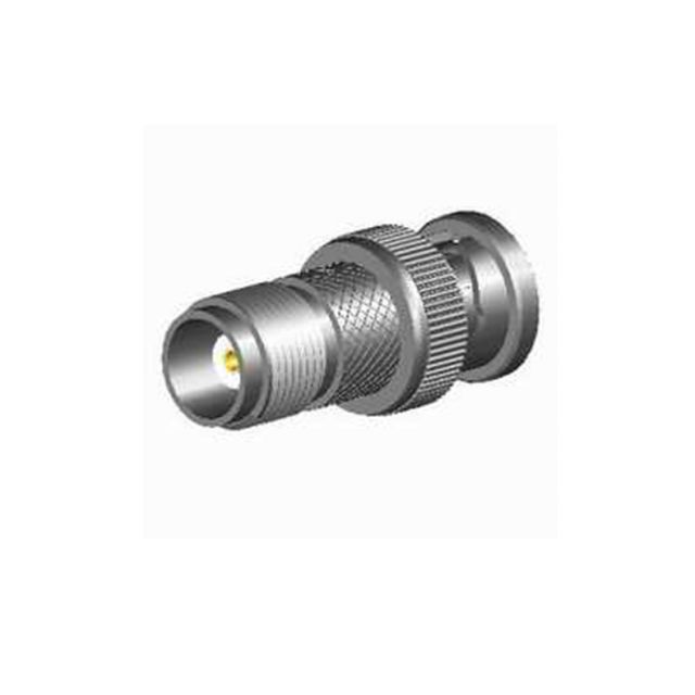 Metal adapter with knurled surface and circular connectors.