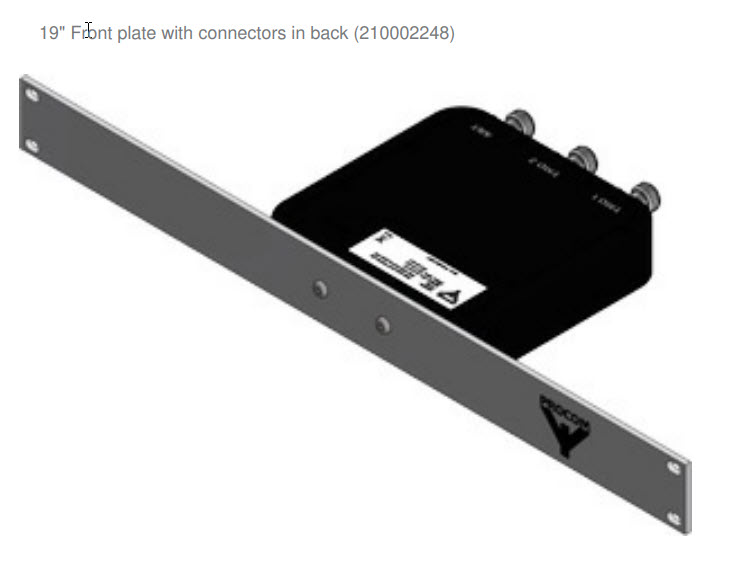 19-inch frontplaat met aansluitingen achter, drie stopcontacten.