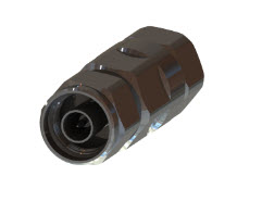 Metal connector, cylindrical, threaded with a smooth surface.