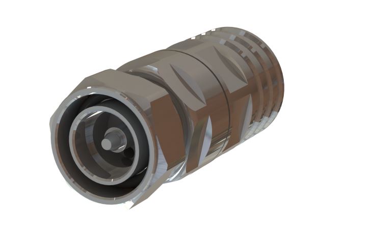 Close-up van een metalen stekker met ronde opening en schroefdraad.
