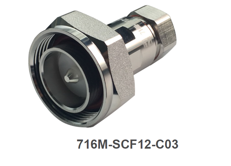 Metal connector with hexagonal head and thread, model number 716M-SCF12-C03.