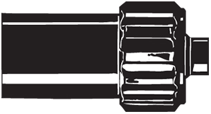 Black, ribbed metal cap on a cylindrical structure.
