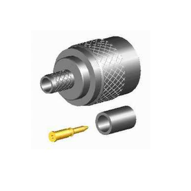 7000-00705800_vim_01.jpg Gedemonteerde coaxiale connector met metalen behuizing, huls en pincontact.