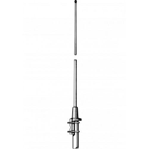 Een telescopische radioantenne met meerdere uittrekbare segmenten.