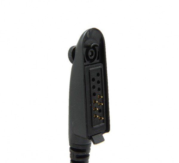Zwarte connector met meerdere gouden contactpennen.