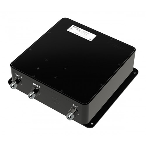 Black electronic device with three connectors: TMO 1, TMO 2, ANT.