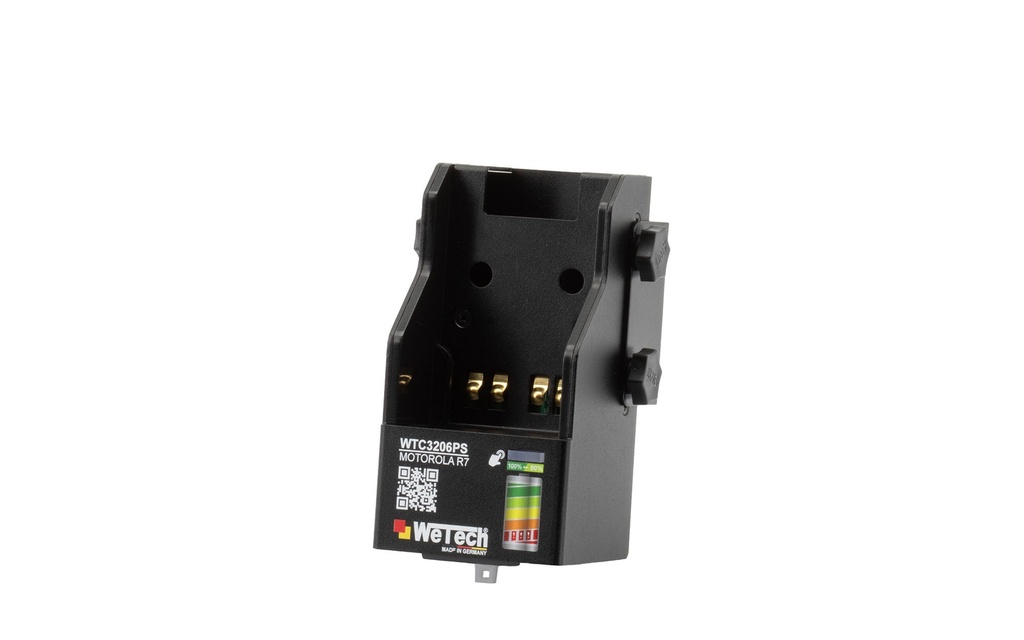 Black electronic device with QR code and LED display.