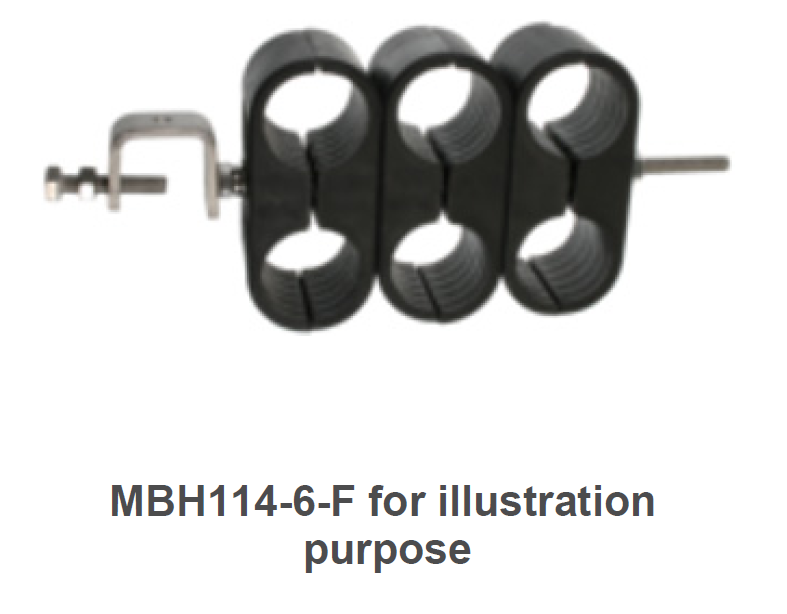Black plastic cable holder with four holes and a clamp.