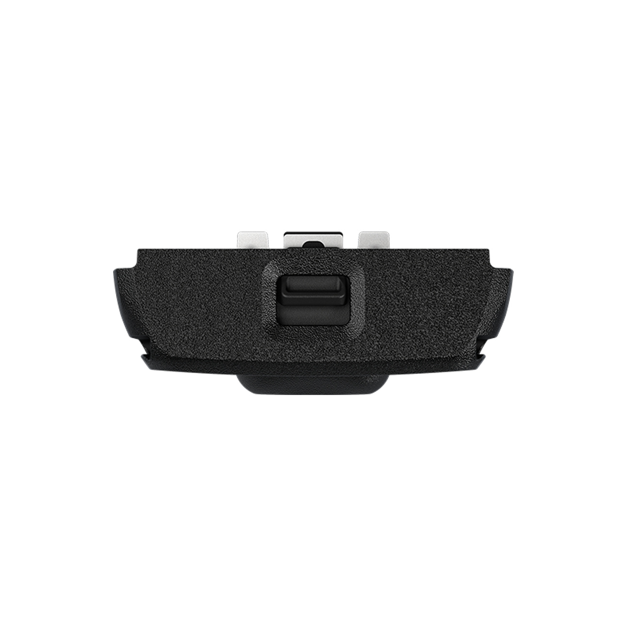 Black device with central button, rectangular shape.