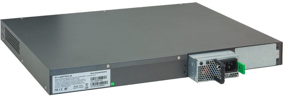 Rackmount-server met verwijderbare voeding en ventilatierooster aan de rechterkant.