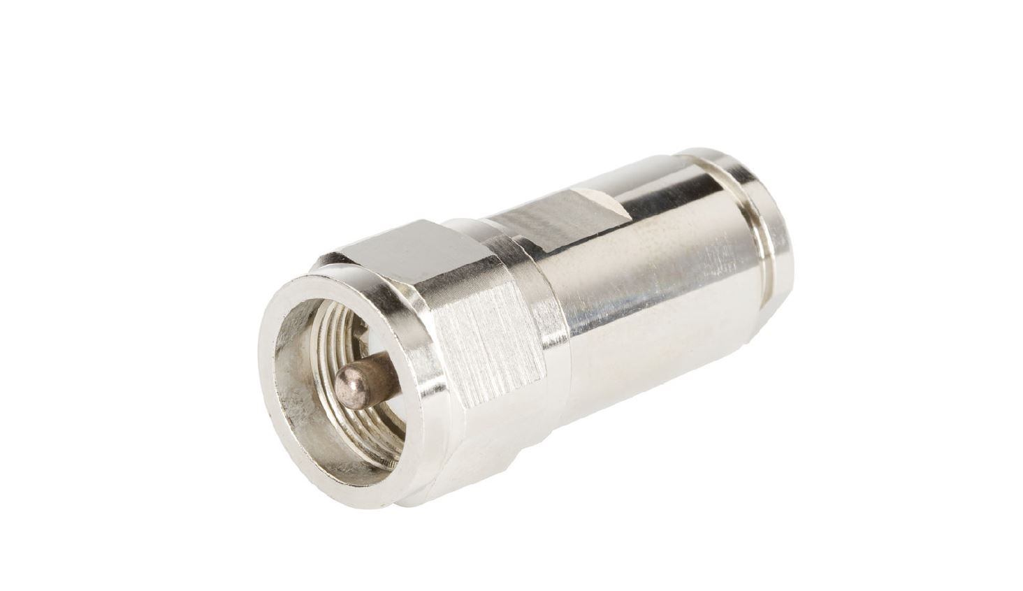 Metal coaxial connector with threaded fitting