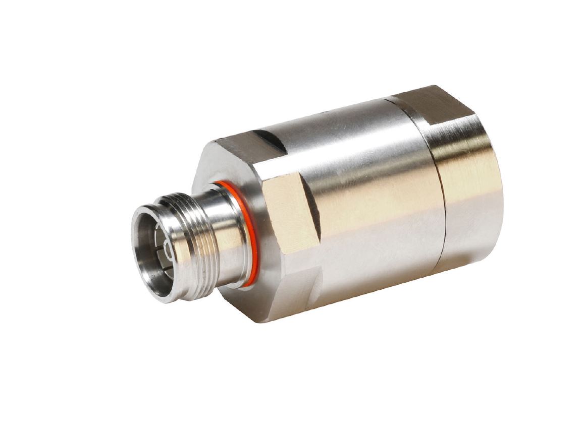 Adaptateur en métal argenté avec filetage et joint rouge