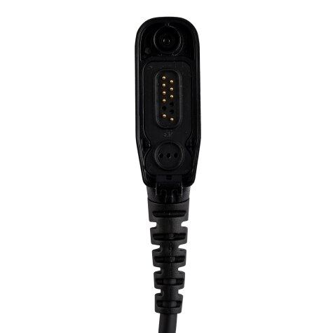 Black electrical connector plug with multiple pins.