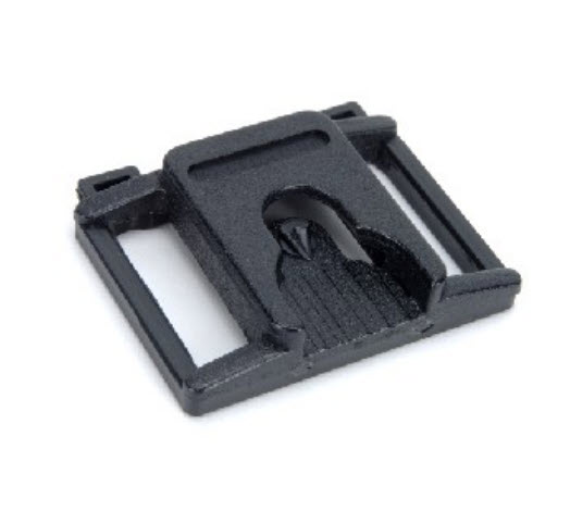 Zwarte rechthoekige plastic gesp.