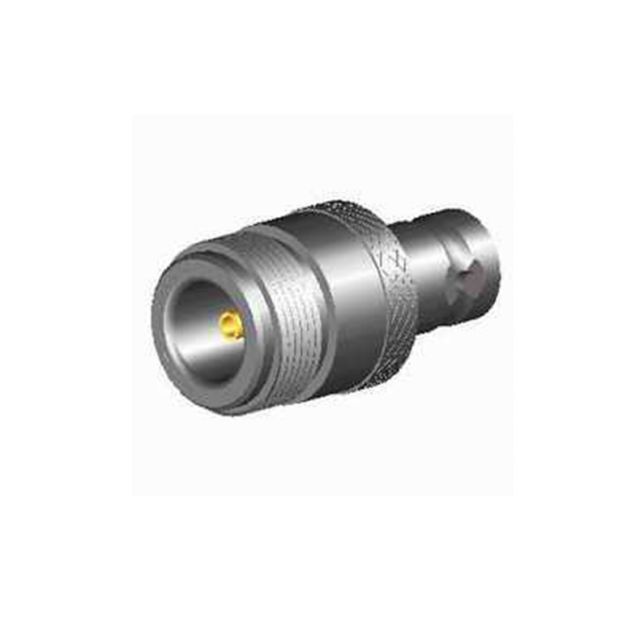 Metal connector with a round body and threaded surface.