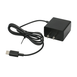 Zwarte oplader met netsnoer en USB-C connector.