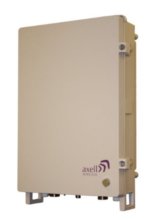 Boîte sans fil blanche avec logo 'Axell Wireless' en bas à droite.