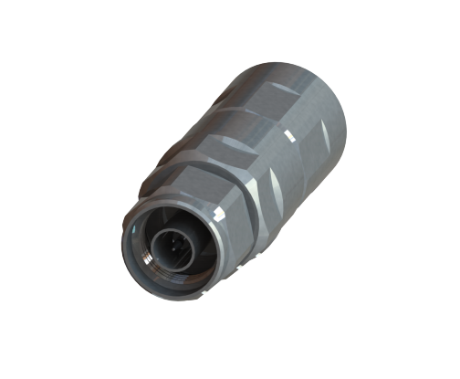 Metal connector with hexagonal profile and open end.