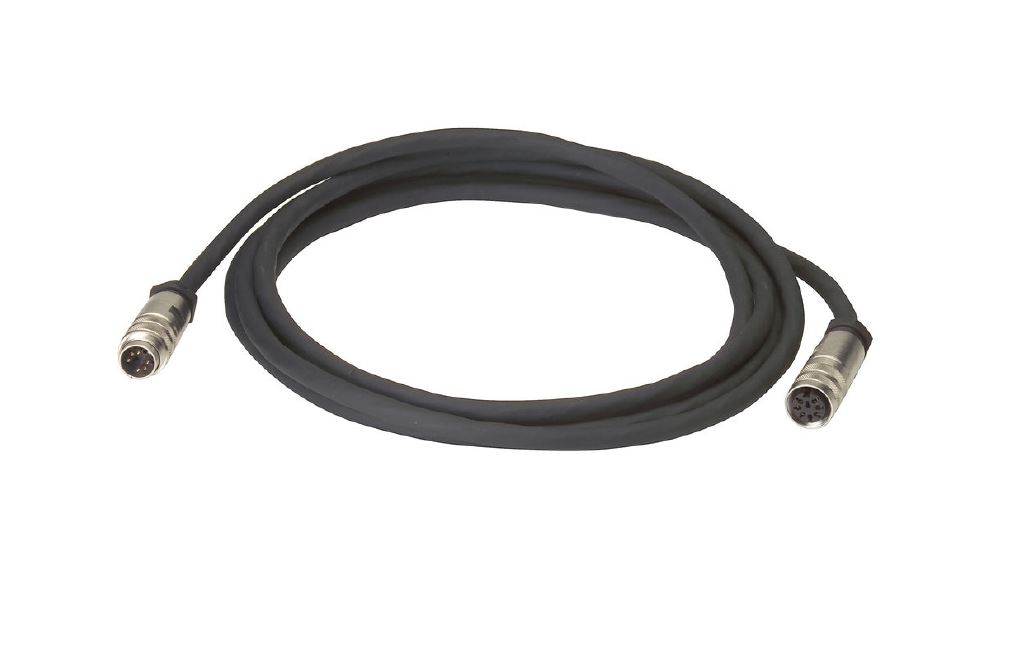 Zwart kabel met twee ronde stekkers aan de uiteinden.