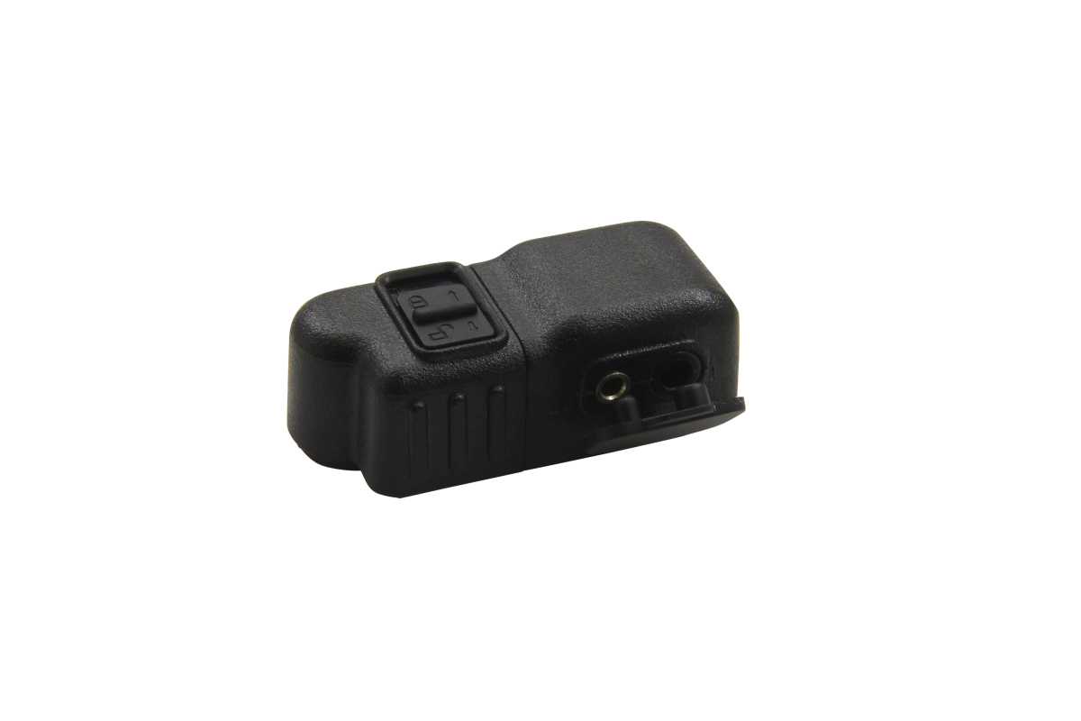 Black plastic handle with two sockets and a switch on top.