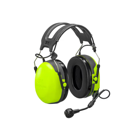 Neon green ear protection with integrated microphone