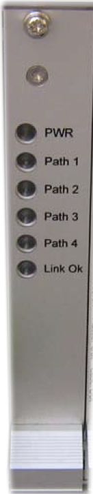 Zilverkleurig paneel met LED-indicatoren voor PWR, Pad 1-4, Link Ok.
