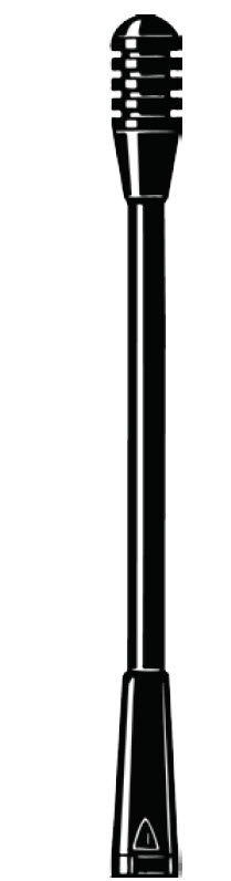 7000-00555200_pro_01.jpg Zwart, lang microfoon met gegroefde kop en gladde handgreep.