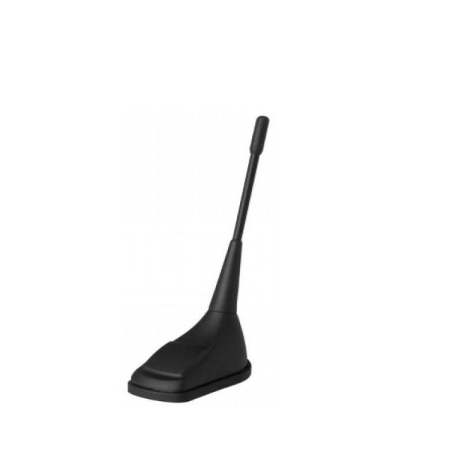 Zwart flexibele microfoon met lange steel en vierkante basis.