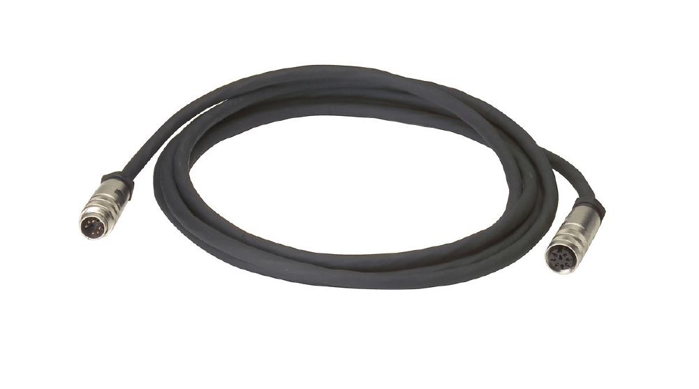 Câble noir avec deux connecteurs métalliques à chaque extrémité.