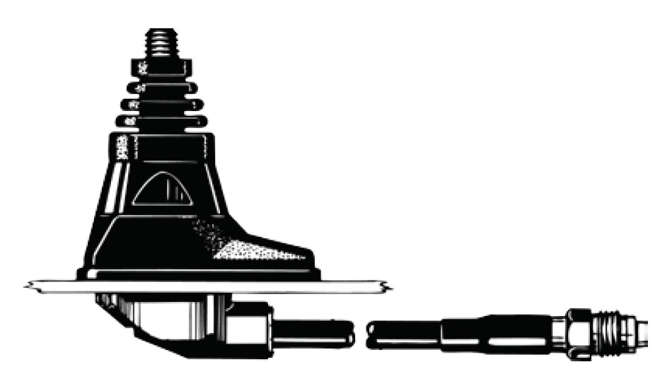 Antenne structuur verbonden met een afneembare cilindrische adapter.