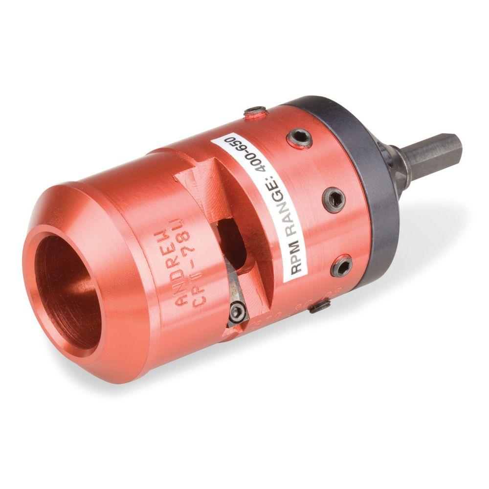 Porte-outil rotatif rouge marqué 'ANDREW' et 'RPM RANGE: 400-650'.