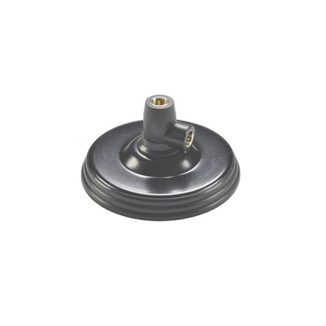 Ronde zwarte lampvoet met schroefdraadconnector.